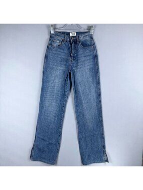 Insane Gene Straight-Leg Jeans 100% Cotton Womens Size 1 Blue Wash Split Hems